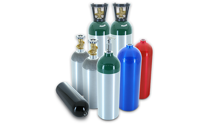 Group of aluminum gas cylinders